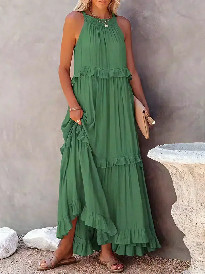 Quetzel | Graceful Halter Neck Ruffle Trim Dress