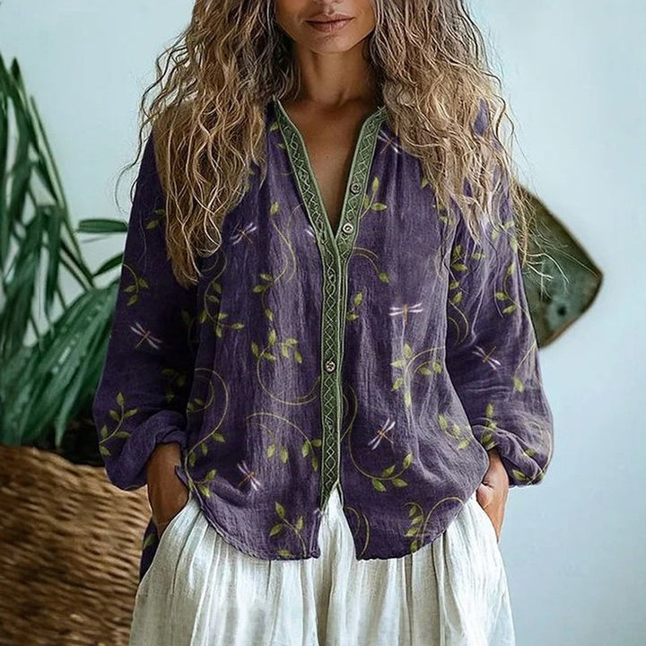 Olivia | Vintage Blouse with Leaf Print