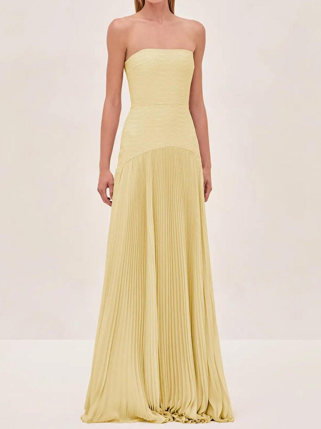 Lena | Women's Strapless Pleated Maxi Dress with Fitted Bodice