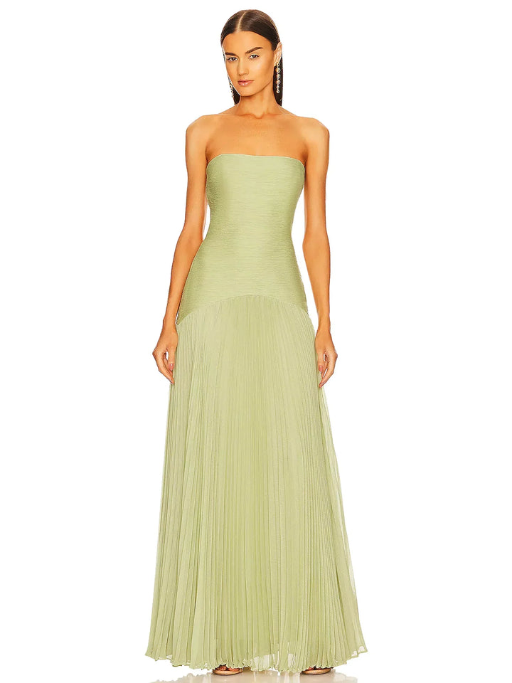 Lena | Women's Strapless Pleated Maxi Dress with Fitted Bodice