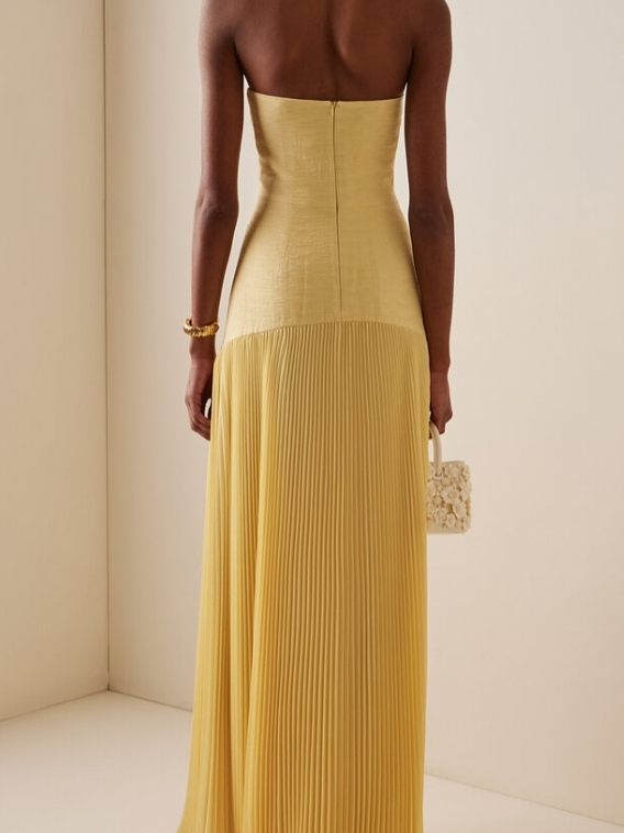 Lena | Women's Strapless Pleated Maxi Dress with Fitted Bodice