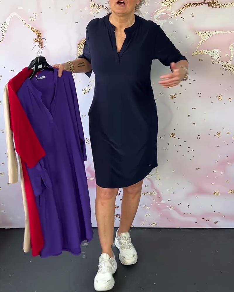 Vera | Solid Color V-Neck Dress