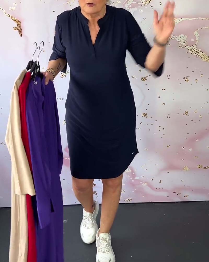 Vera | Solid Color V-Neck Dress