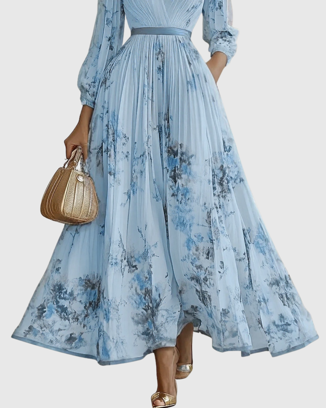 Elodie | Women’s Floral Pleated Maxi Dress with V-Neckline