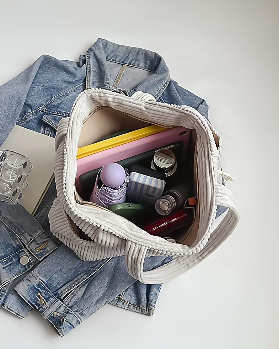 Tina | Ribbed Tote with Drawstring Detail