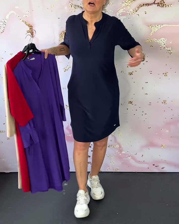 Vera | Solid Color V-Neck Dress