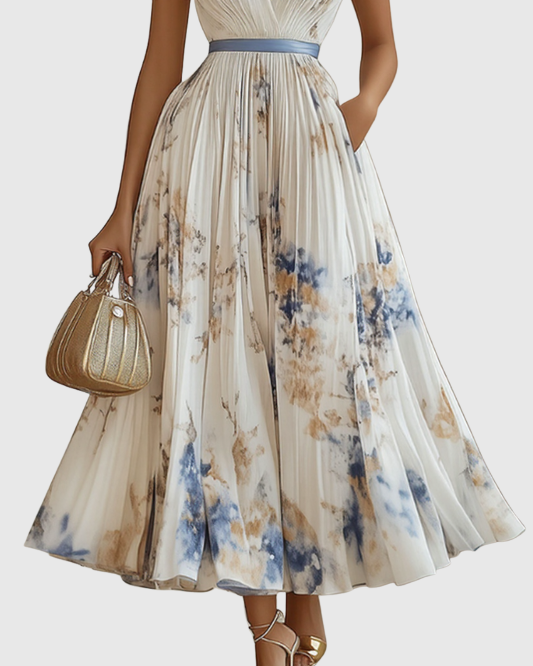 Elodie | Women’s Floral Pleated Maxi Dress with V-Neckline