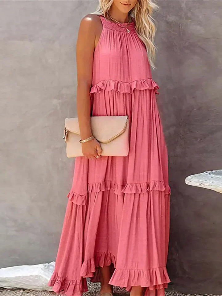 Quetzel | Graceful Halter Neck Ruffle Trim Dress