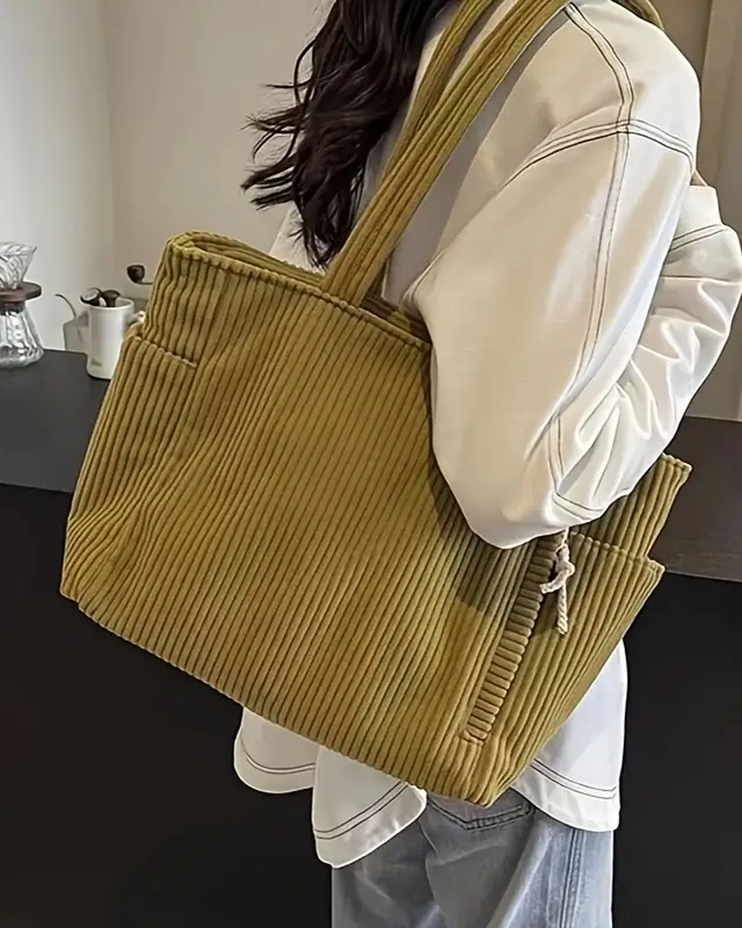 Tina | Ribbed Tote with Drawstring Detail