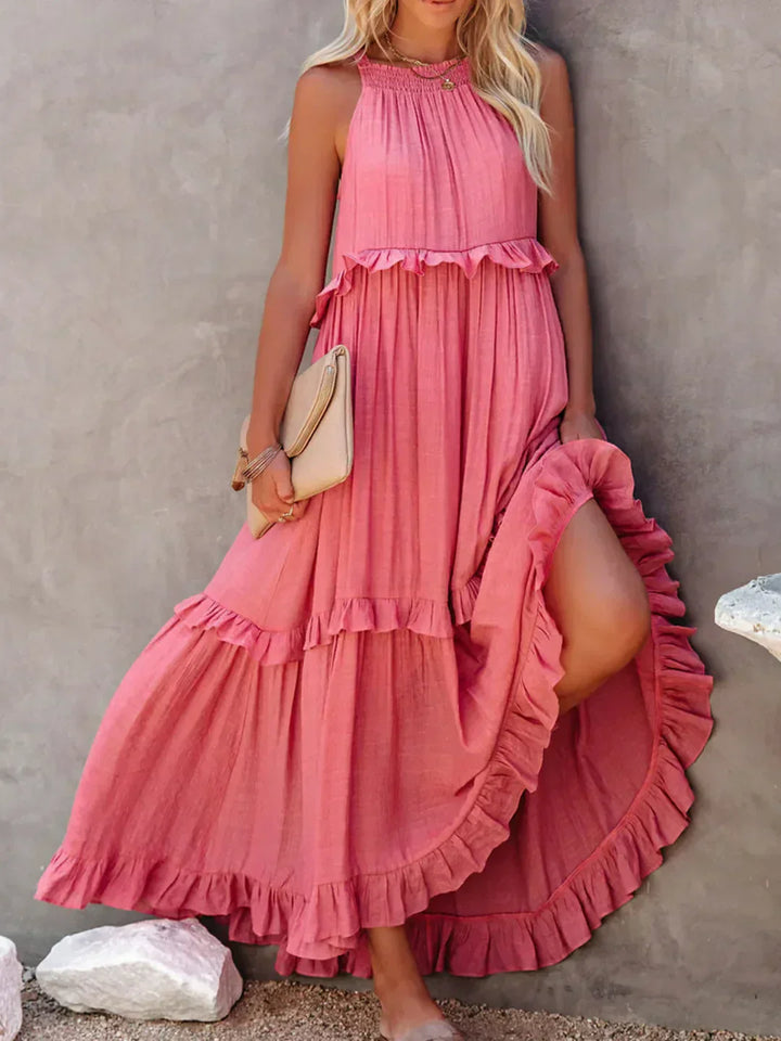 Quetzel | Graceful Halter Neck Ruffle Trim Dress