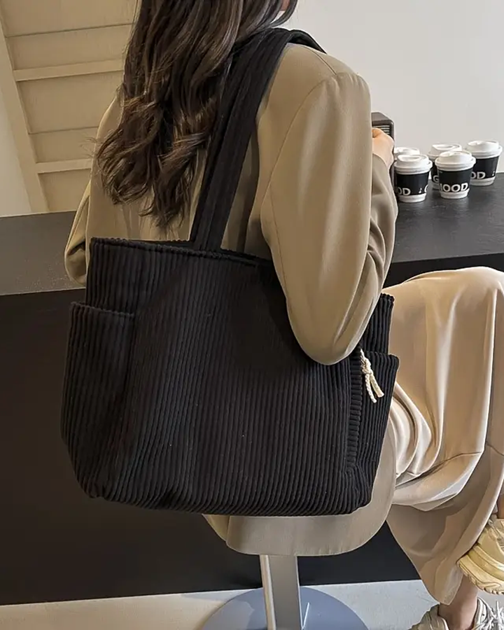 Tina | Ribbed Tote with Drawstring Detail