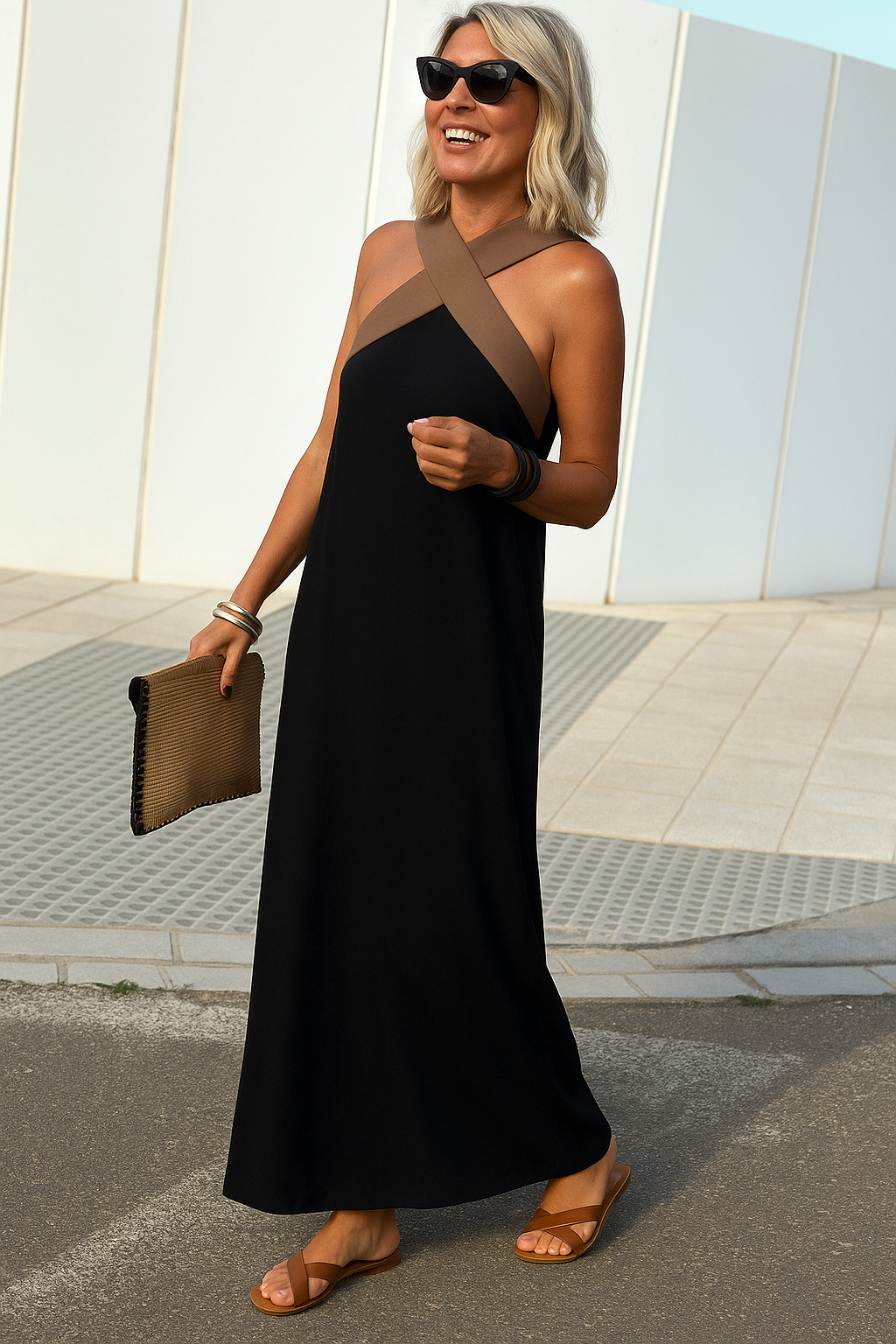 Isla | Women’s Cross Neck Maxi Dress with Relaxed Flowing Fit