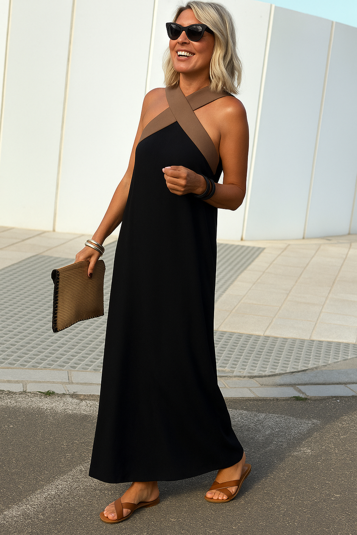 Isla | Women’s Cross Neck Maxi Dress with Relaxed Flowing Fit