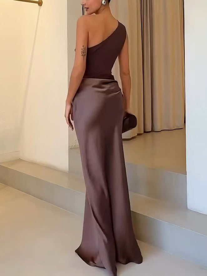 Amara | Women's One Shoulder Pleated Maxi Dress