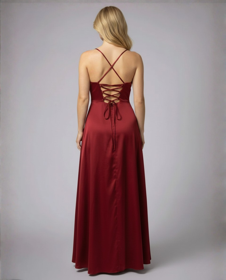 Isabella | Women's Satin Cowl Neck High Slit Maxi Dress