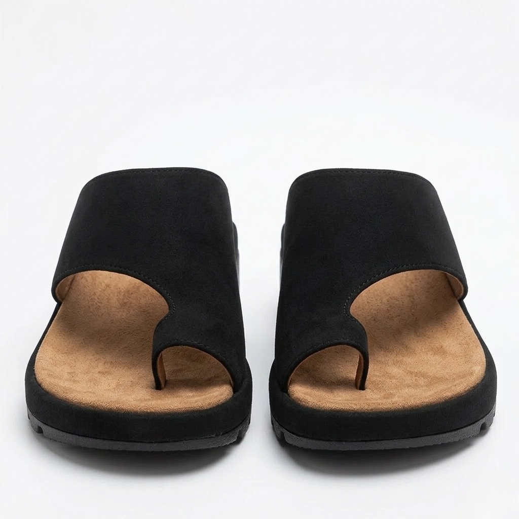 Black Kai women's platform toe ring slide sandals with a cushioned footbed.