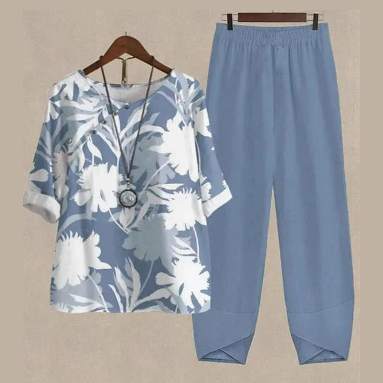 Yassi | Women's Printed Top and Wide Leg Pants Set
