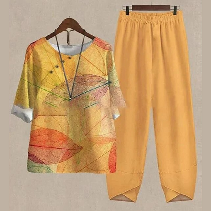 Yassi | Women's Printed Top and Wide Leg Pants Set