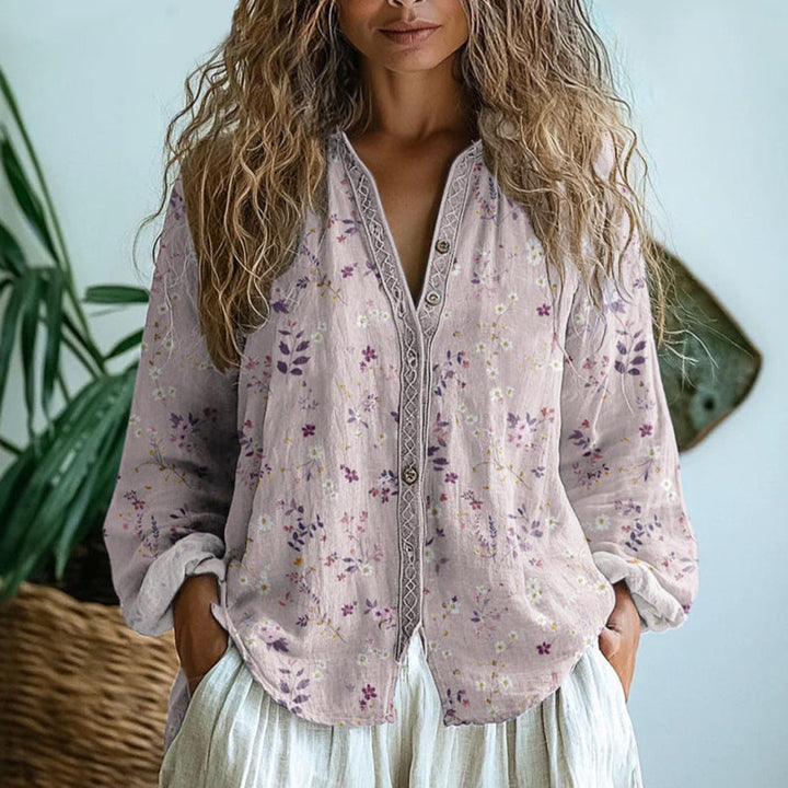Olivia | Vintage Blouse with Leaf Print