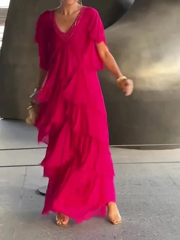Larisa | Elegant Short Sleeve Maxi Dress