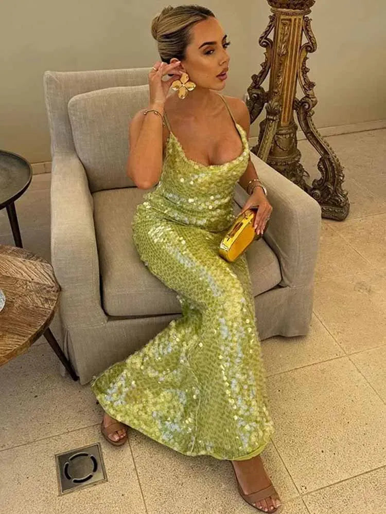 Janice | Open Back Sequin Maxi Dress