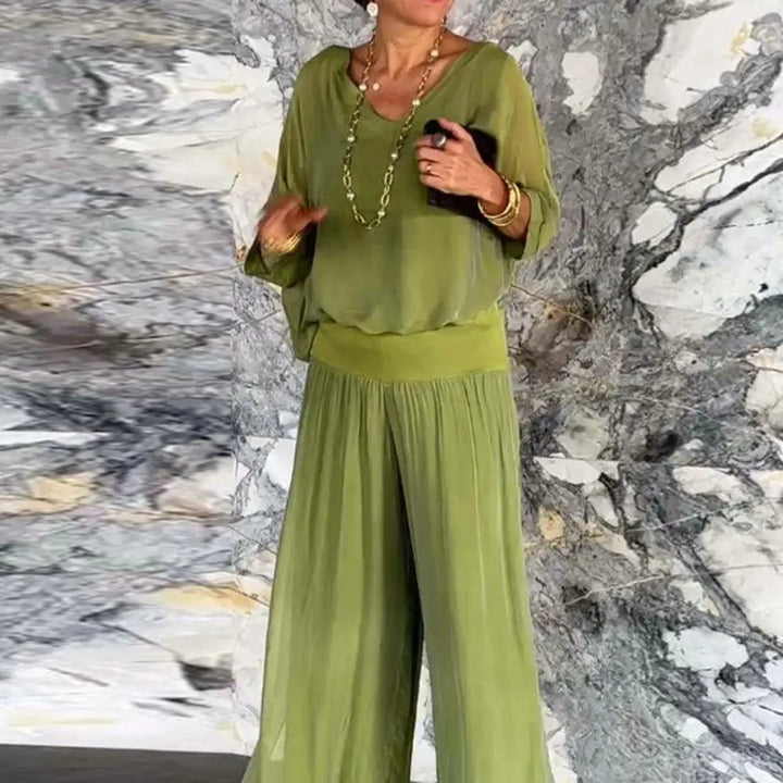 Dafina | V-Top & Wide-Leg Pants Set