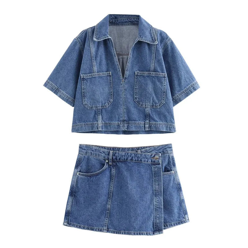 Maris | V-Neck Denim Set