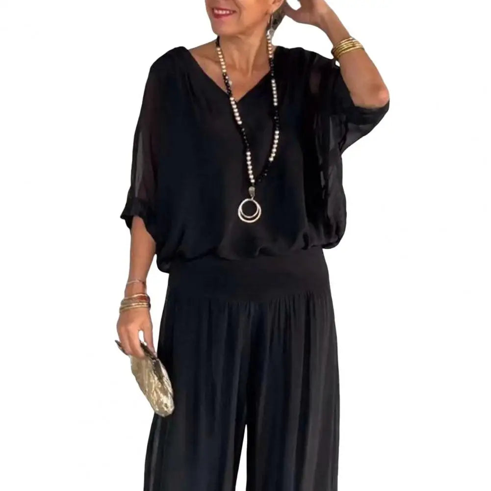 Dafina | V-Top & Wide-Leg Pants Set