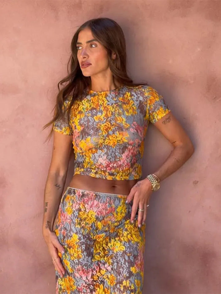 Almira | Floral Set with Top & Maxi Skirt