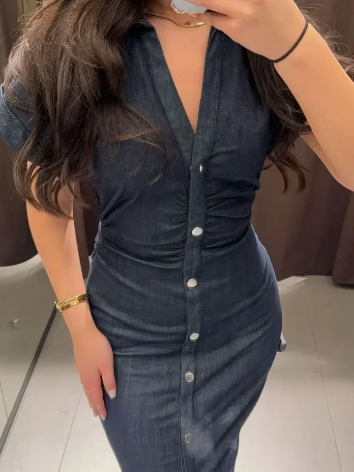 Charlene | Denim V-Neck Maxi Dress
