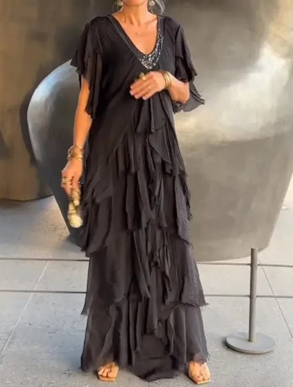 Larisa | Elegant Short Sleeve Maxi Dress