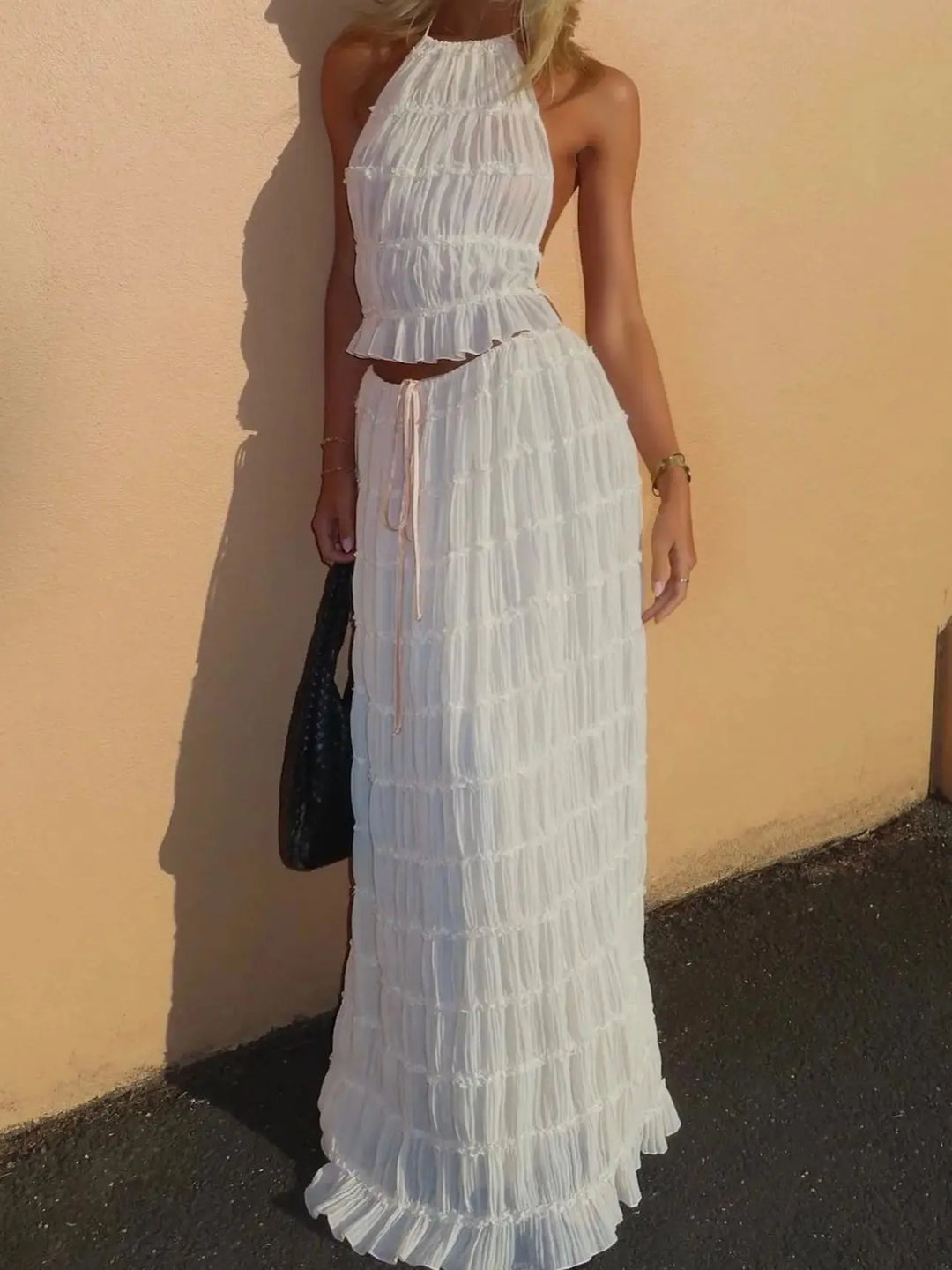 Talia | Backless Halterneck Top & Pleated Skirt