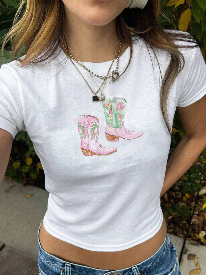 Crystal | Boot Print Crop T-Shirt