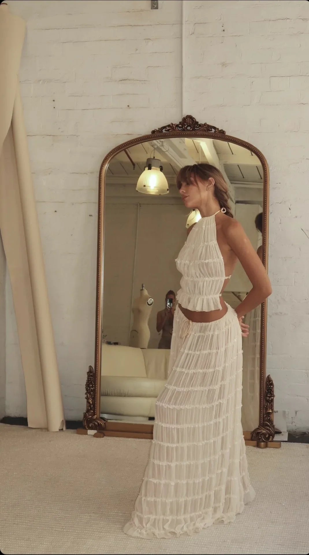 Talia | Backless Halterneck Top & Pleated Skirt