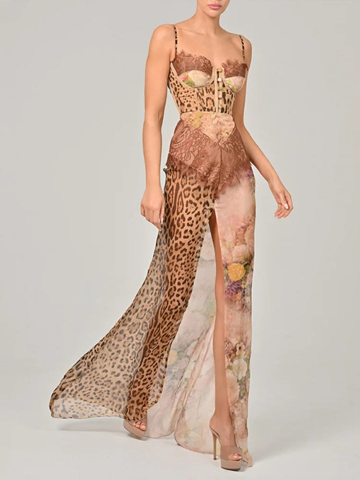 Ishra | Bold Lace-Up Leopard Dress