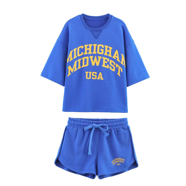 Devyn | Blue Printed Washed T-Shirt & Shorts Set