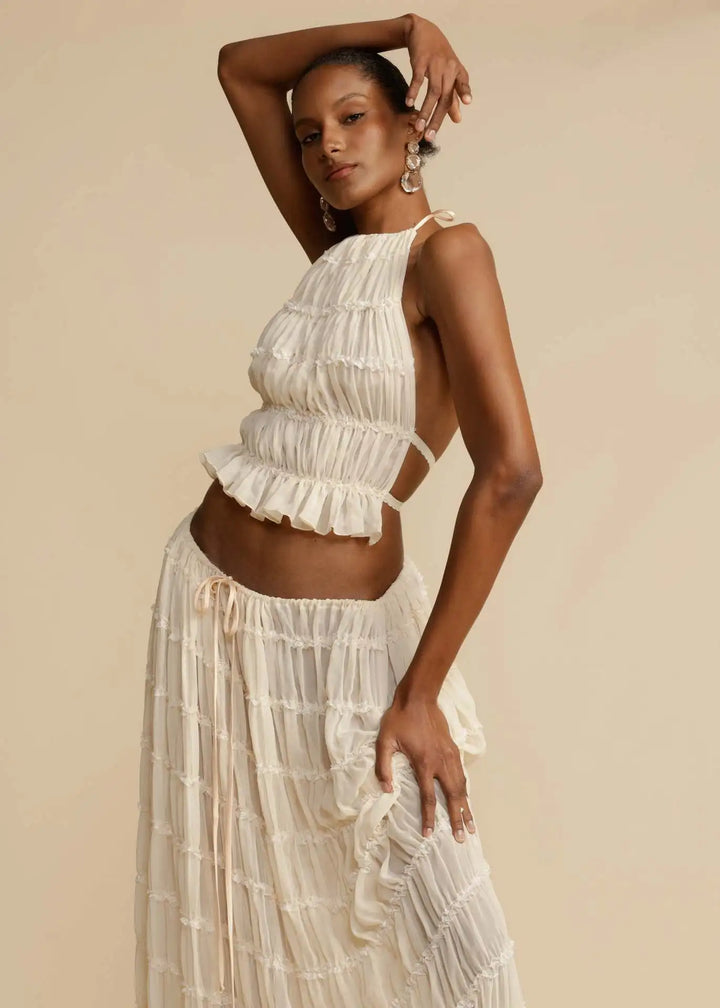 Talia | Backless Halterneck Top & Pleated Skirt