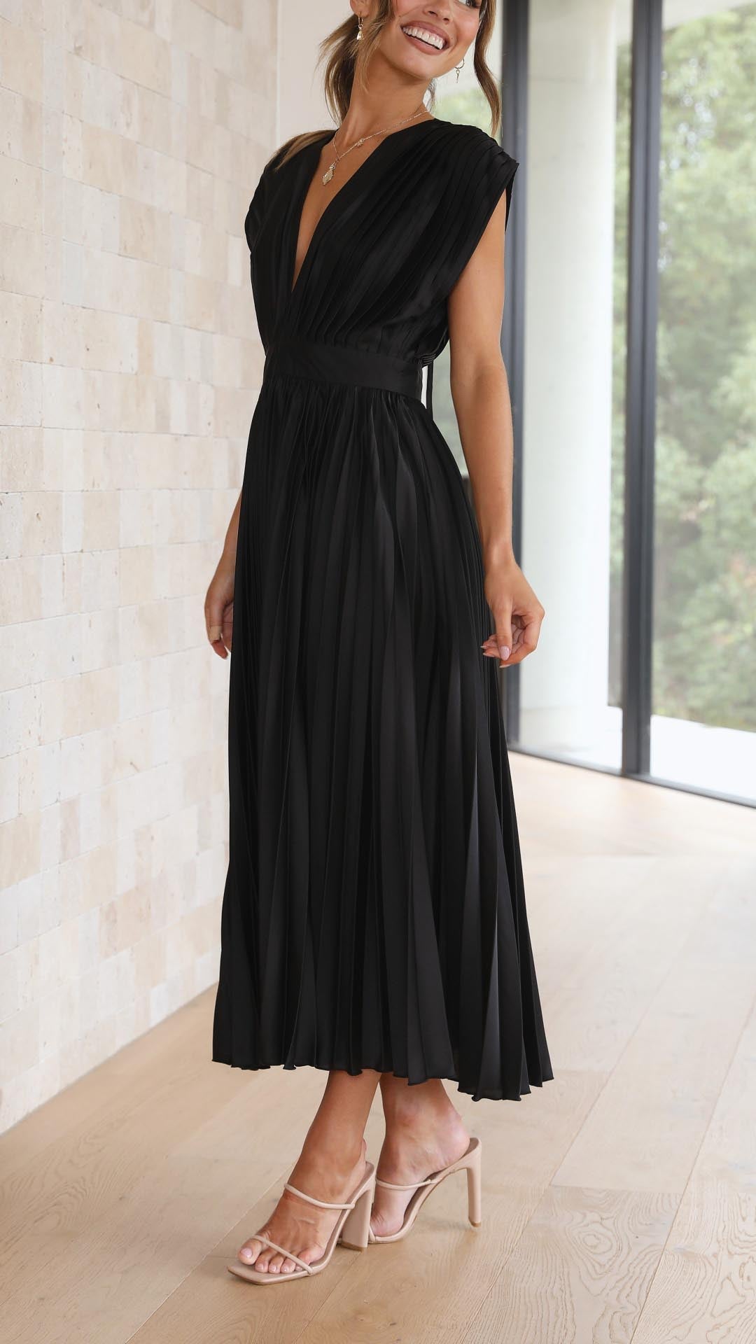 Mara | Women's Pleated Maxi Wedding Guest Dress