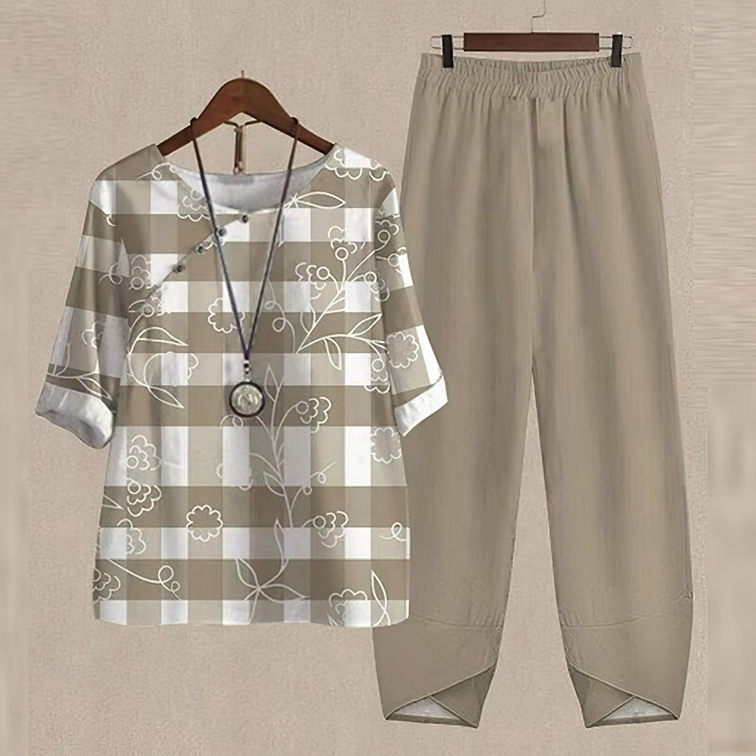 Yassi | Women's Printed Top and Wide Leg Pants Set