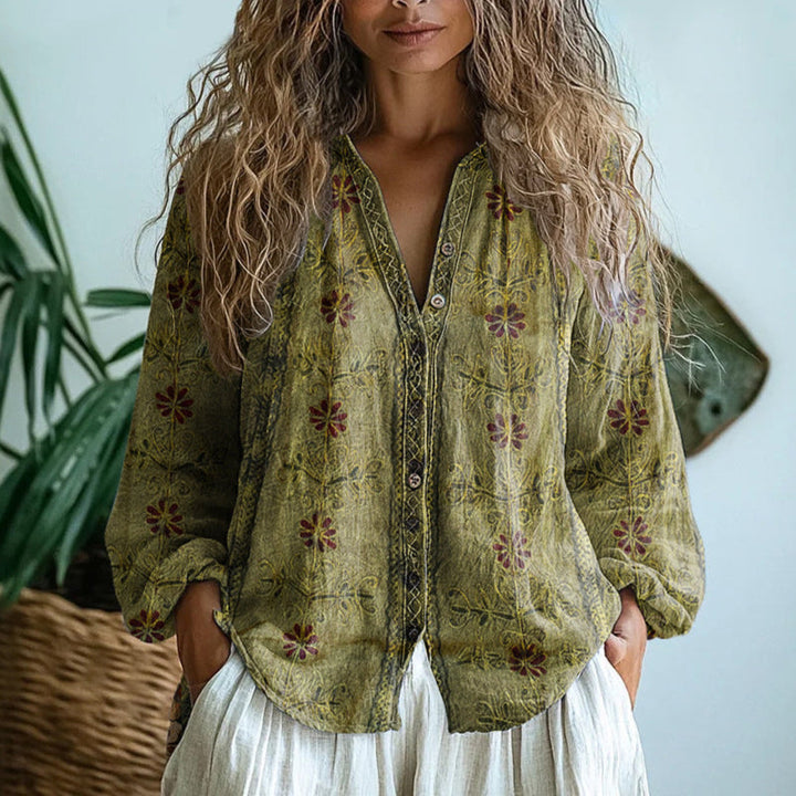 Olivia | Vintage Blouse with Leaf Print