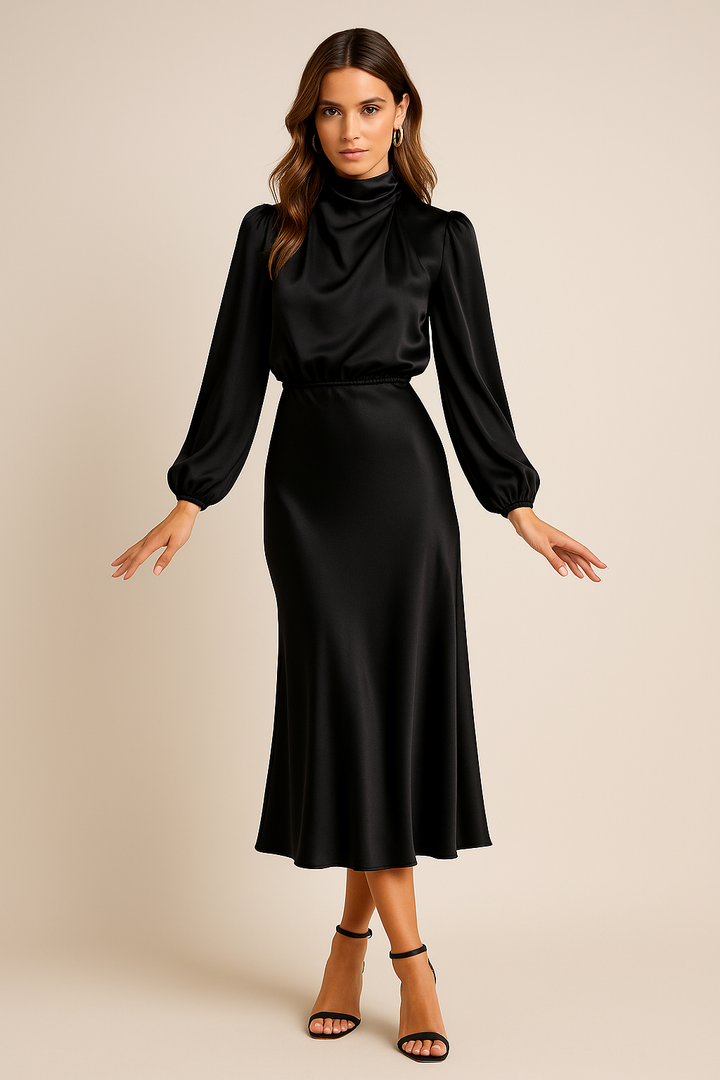 Camille | Women's High Neck Midi Wedding Guest Dress