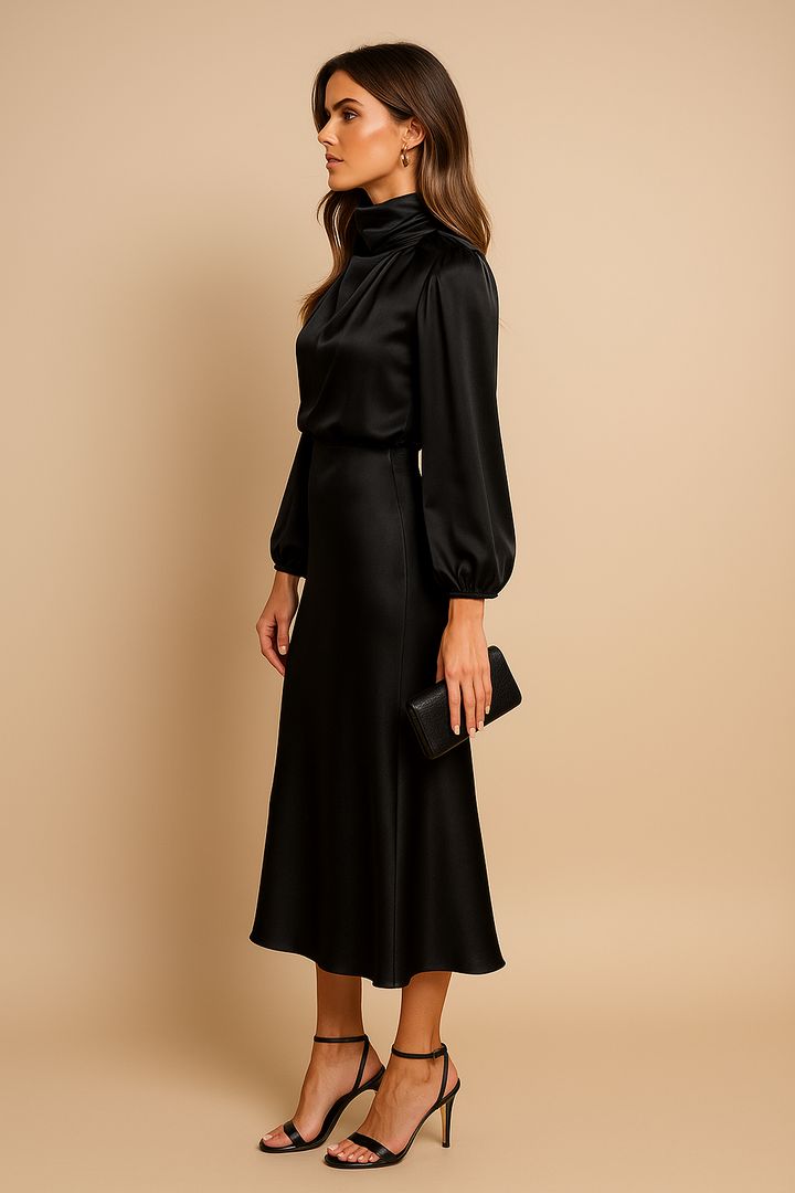 Camille | Women's High Neck Midi Wedding Guest Dress