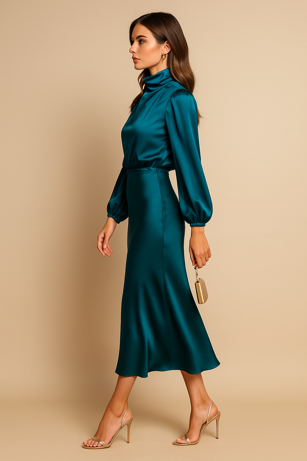Camille | Women's High Neck Midi Wedding Guest Dress