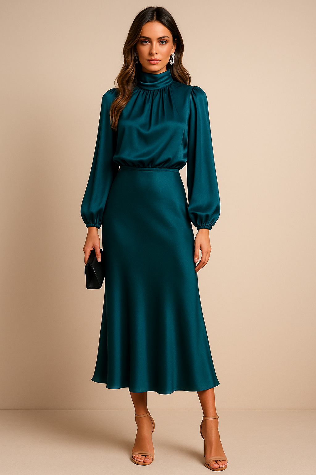 Camille | Women's High Neck Midi Wedding Guest Dress