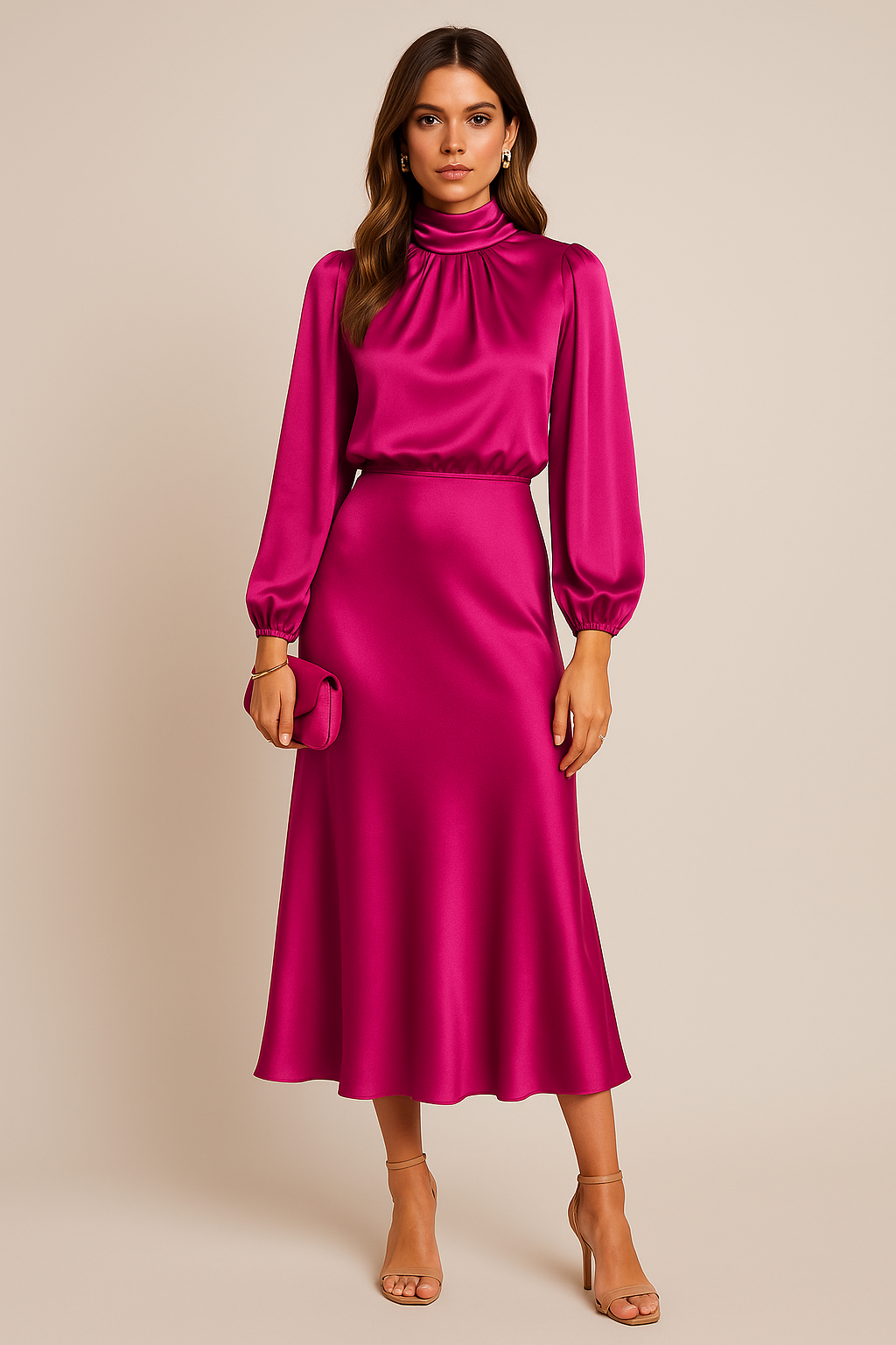 Camille | Women's High Neck Midi Wedding Guest Dress