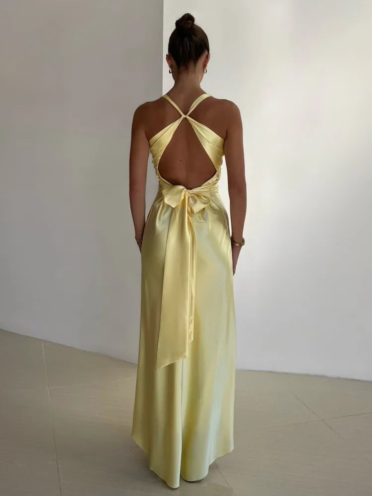 Liana | Women's Satin Halter Maxi Wedding Guest Dress