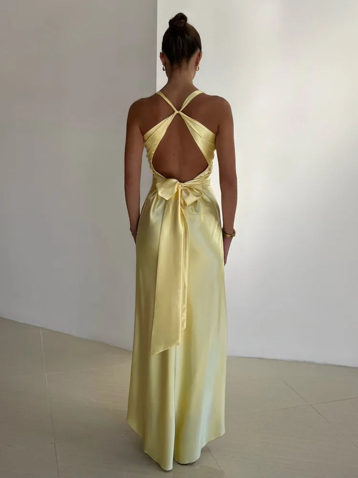 Liana | Women's Satin Halter Maxi Wedding Guest Dress