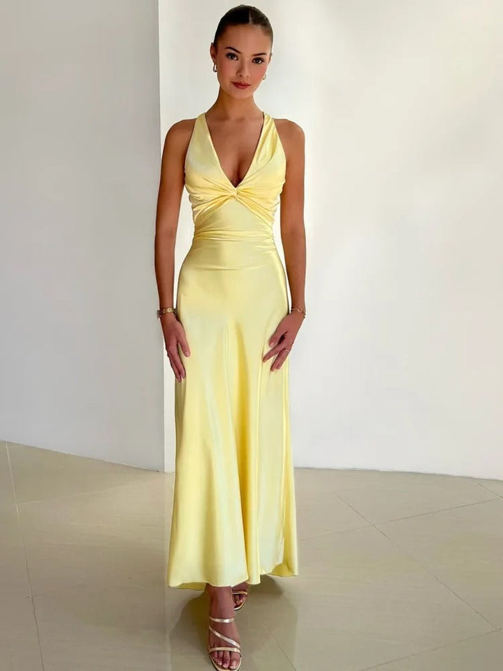 Liana | Women's Satin Halter Maxi Wedding Guest Dress