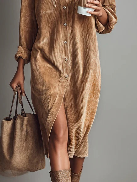 Mary | Women's Corduroy Button Front Shirt Dress