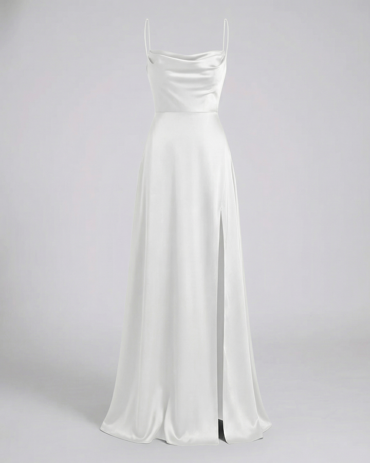 Isabella | Women's Satin Cowl Neck High Slit Maxi Dress